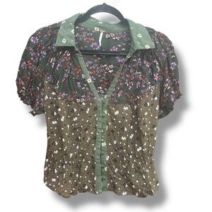 Free People Women’s Bella Green Multi Color Floral  Blouse M
